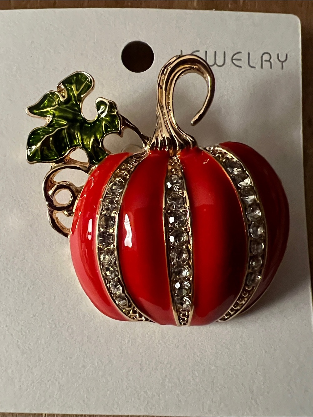 3/$18 Red Pumpkin Crystal Accent Brooch - Lot 6080